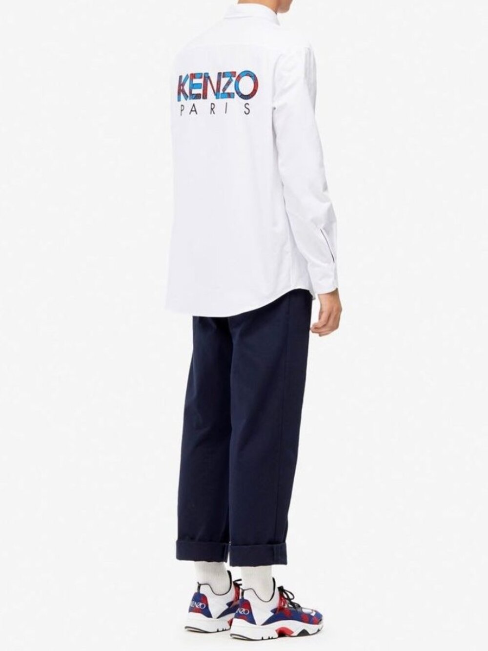 Kenzo Back Logo Button Down Long Sleeve Shirt White